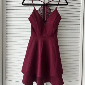 Honey and Rosie Lace Bra Back Double Hem Lace Fit & Flare Dress, Medium, Red